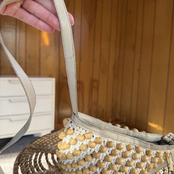 Cleobella Paradise Beaded Crossbody Raffia Bucket Bag Anthropologie Beige Cream - Picture 13 of 13